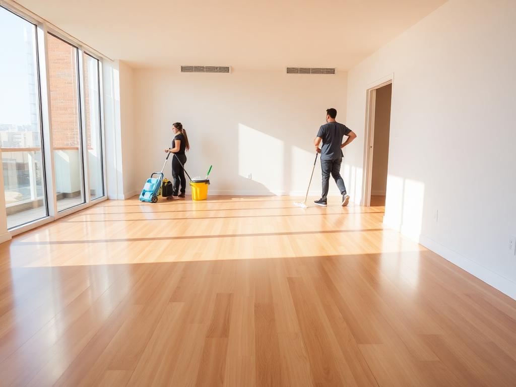 Cleaners finishing an empty move-in ready apartment